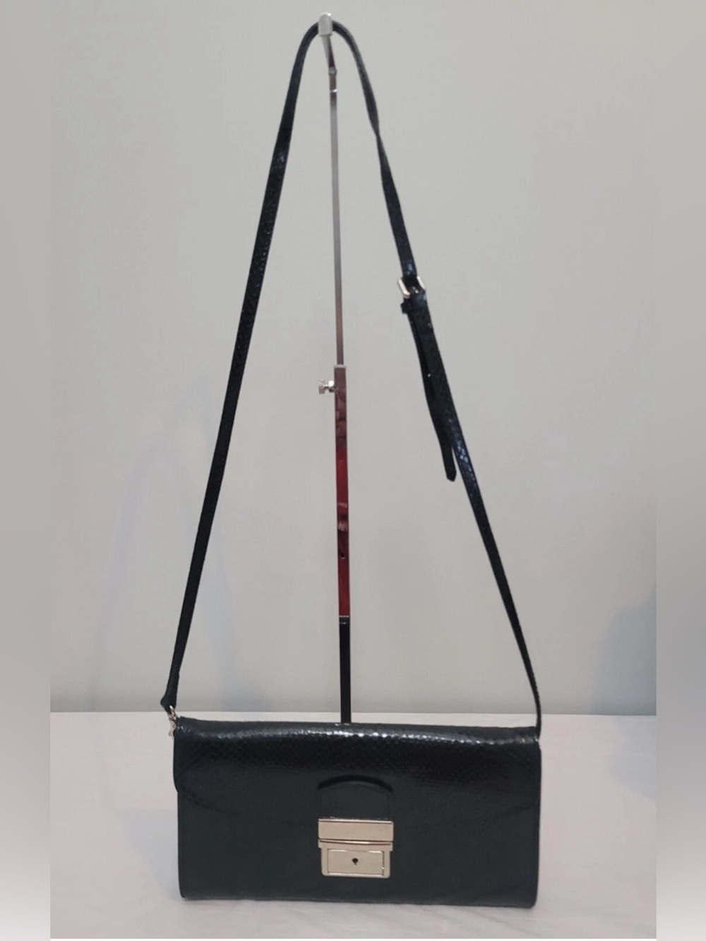 Doncaster Italy Black Leather Crossbody Bag Convertible Croc Embossed Vintage